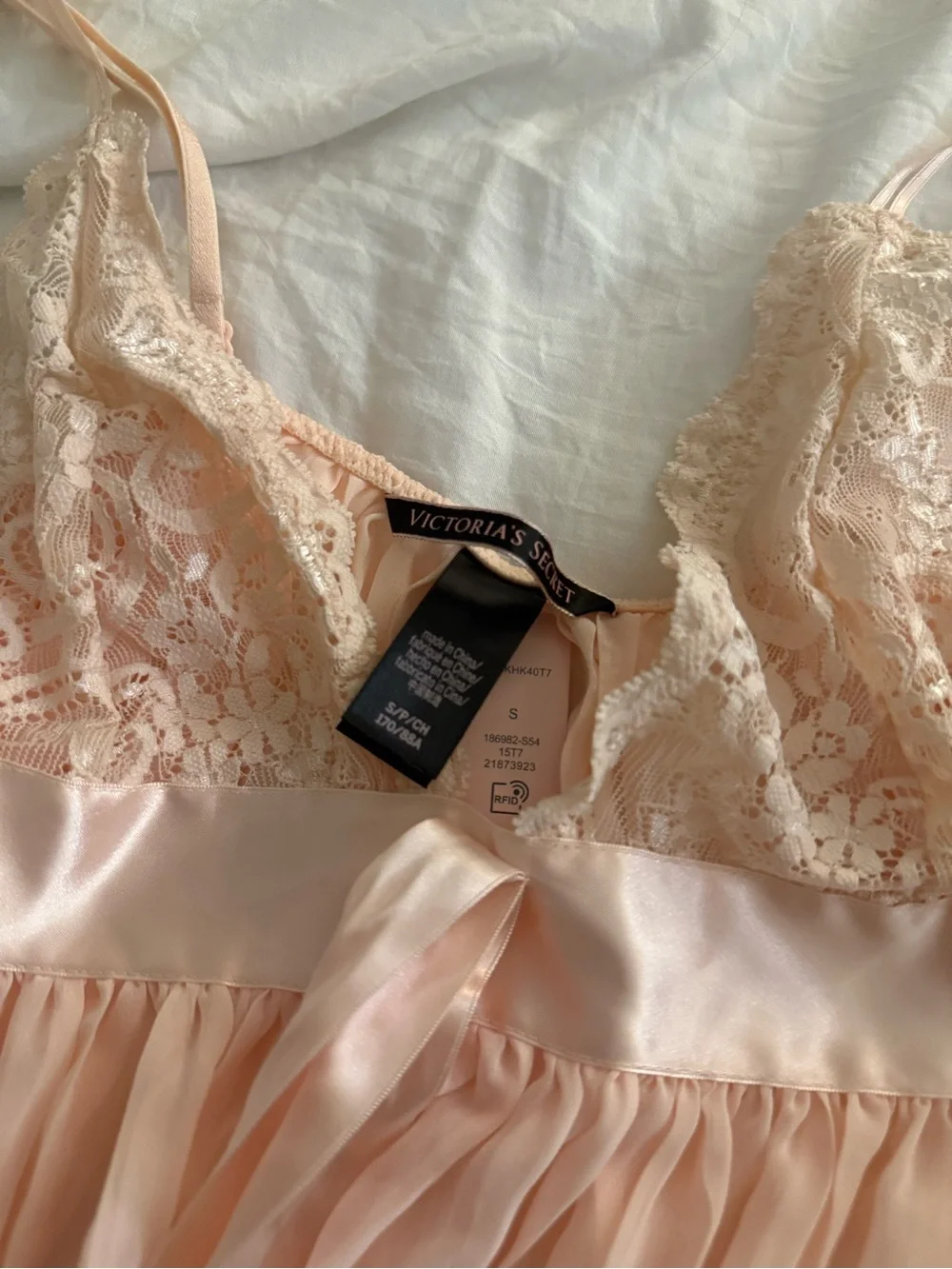 Victoria's Secret Sheer Lace & Pleated Chiffon Nightdress in Blush Pink